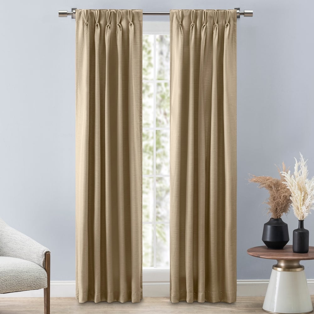 Grasscloth Premium Sheen Pinch Pleat W Back Tab Curtain Pair