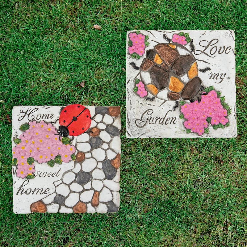 2 Love my Garden Home Sweet Home Floral Outdoor Garden Stones 7"