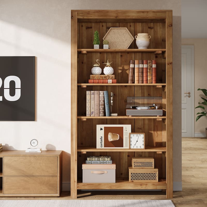 70.87" Bookcase Solid Wood Large Bookshelf Floor Standing Shelf Display Storage Shelves for Home Office, Living Room, Library