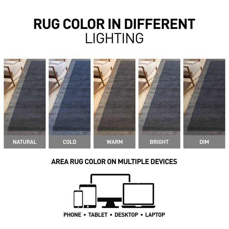 Modern Geometric Stripe Bordered Area Rug for Living Room, Bedroom, or Entryway - Low Pile Indoor Rug