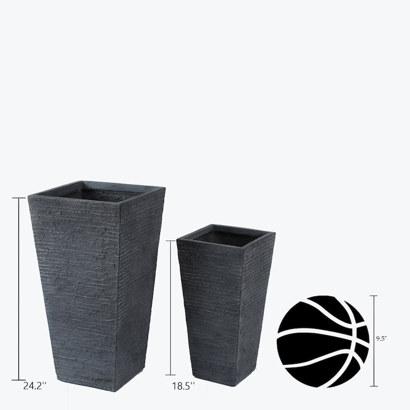 Grey Stone Finish Tall Tapered Square MgO Planter (Set of 2)