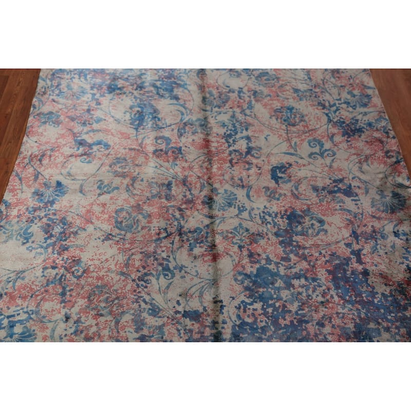 All-Over Floral Abstract Indian Area Rug Handmade Wool Carpet - 6'5"x 9'4"