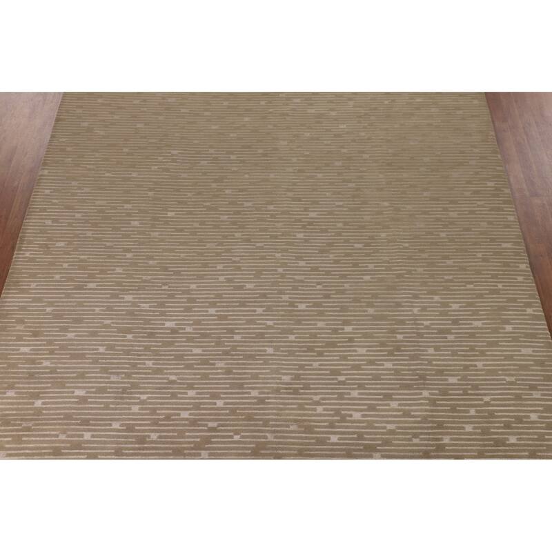 All-Over Striped Nepalese Area Rug Hand-Knotted Wool Carpet - 9'2" x 11'8"