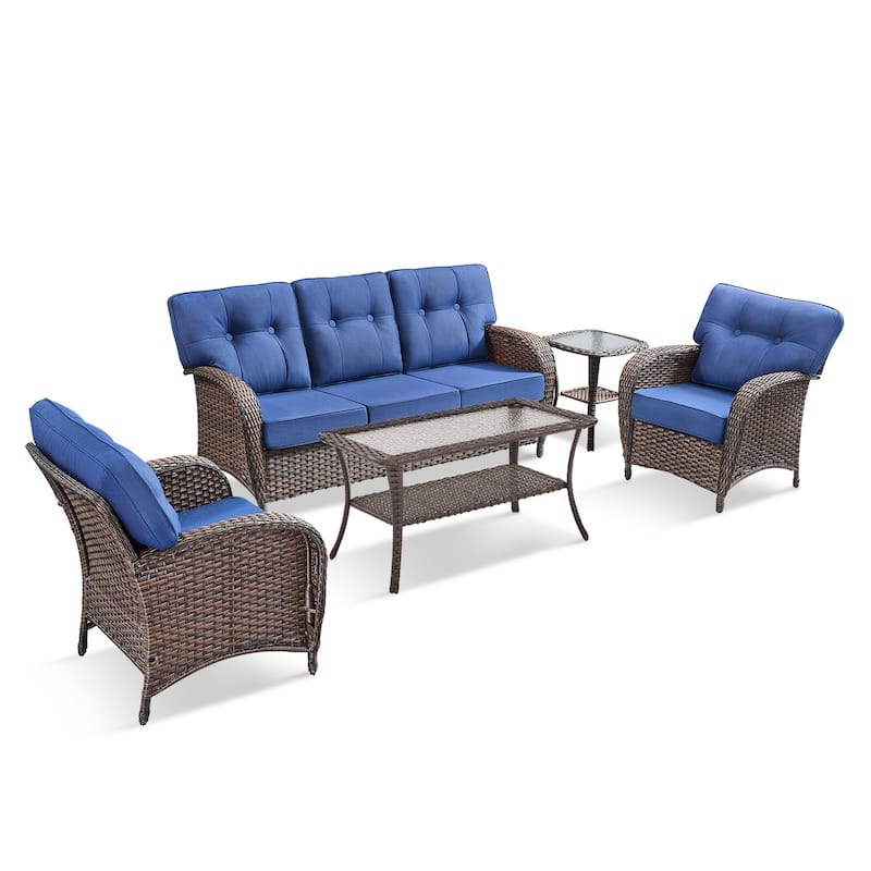 Pocassy 5 Piece Ooutdoor Sofa with Patio Chair Table