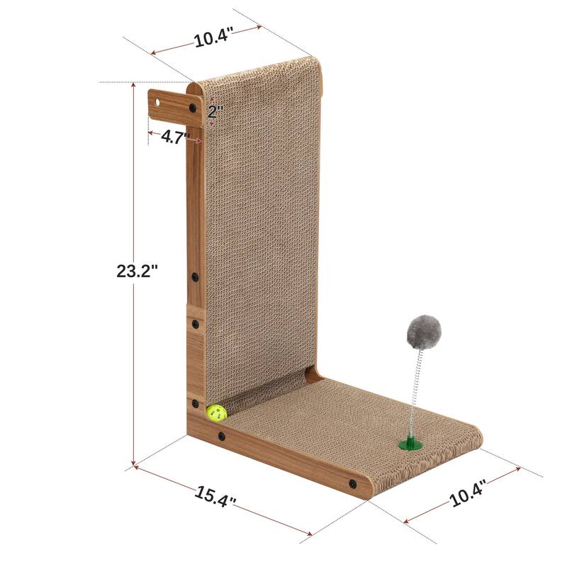 Indoor Cat Scratching Board for Small to Large Cat, Corrugated Board-Covered Cat Scratcher - Brown
