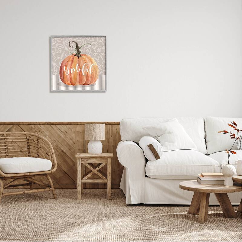 Stupell Grateful Autumnal Pattern Pumpkin Framed Giclee Art, Design by Livi Finn