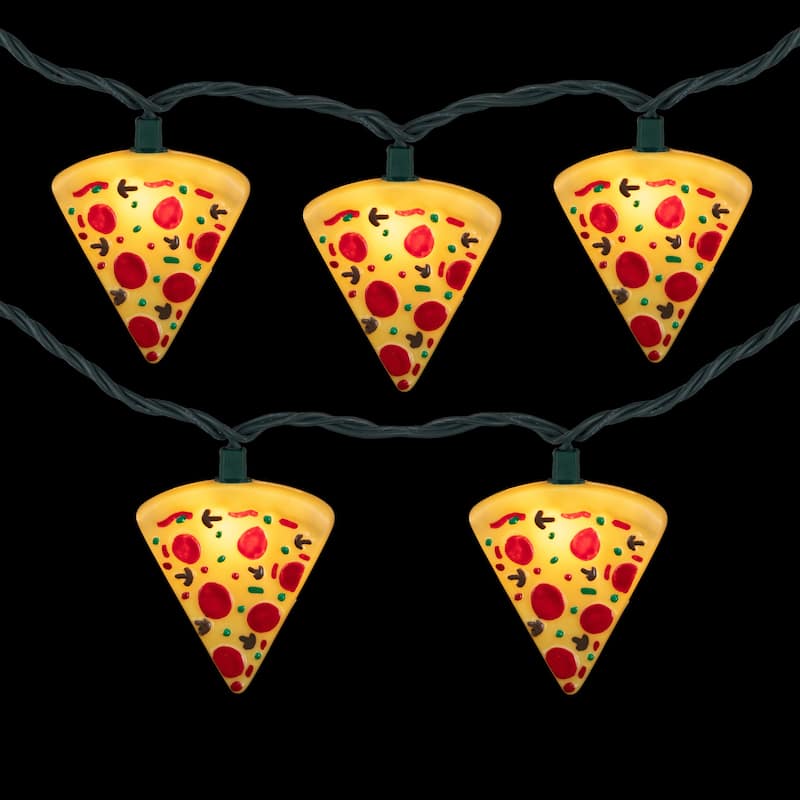 Pepperoni Pizza Indoor Outdoor Patio Light Set 6' Green Wire 10ct