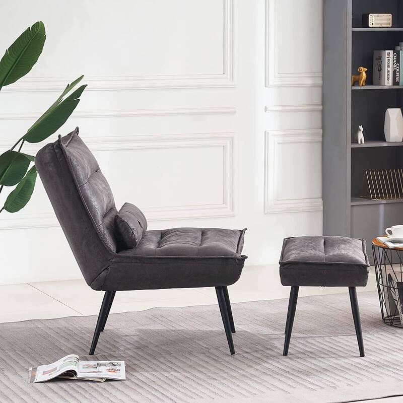 MCombo Modern Chair with Ottoman, Bronzing Fabric Upholstered Leisure Chairs