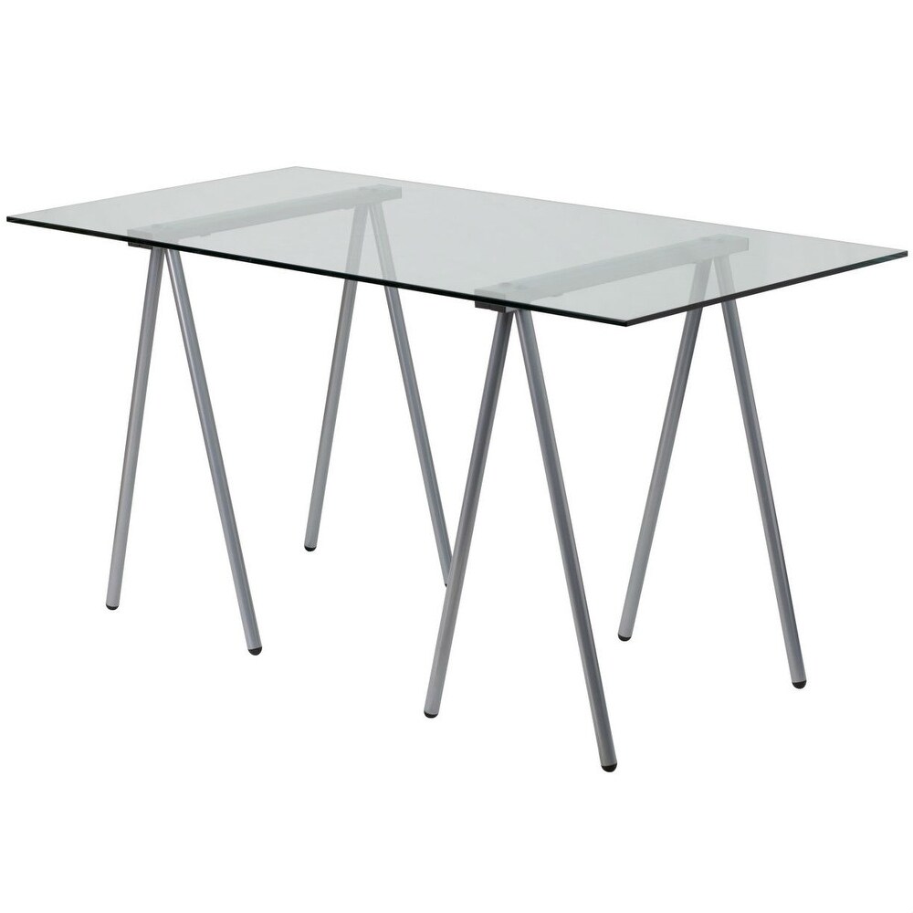 Overstockmodern Clear Tempered Glass Top Writing Table Computer Desk With Metal Legs Dailymail