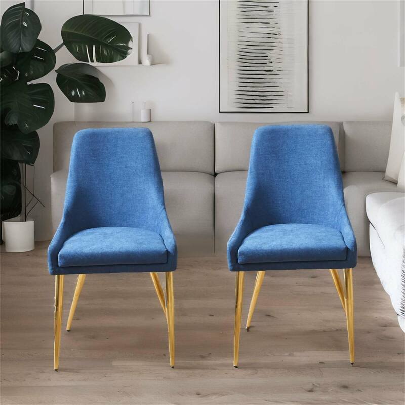 Upholstered Armless Fabric Dining Chairs (Set of 2) - Blue
