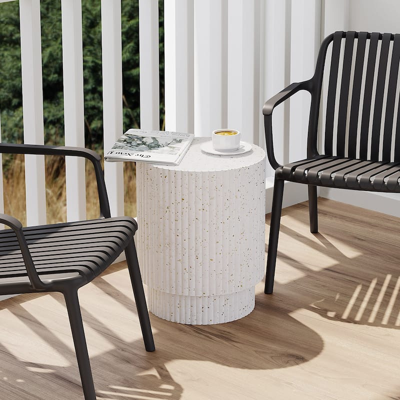Sheila Fluted Design Side Table for Indoors or Outdoors - Stone White Finish