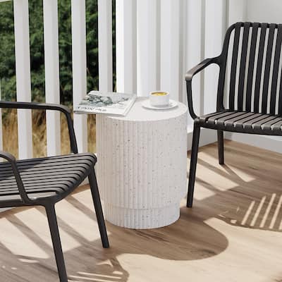 Sheila Fluted Design Side Table for Indoors or Outdoors - Stone White Finish