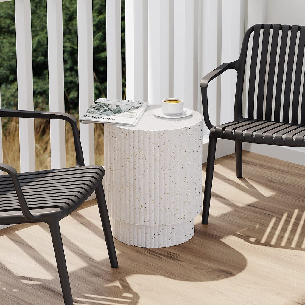 Sheila Fluted Design Side Table for Indoors or Outdoors - Stone White Finish
