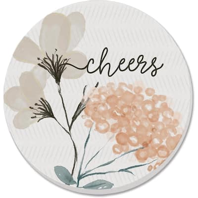 Cheers 4 Pack Absorbent Stone Coaster with Protective Cork Backing Made in The USA 4" Round, Black & White, Easily Wipes Clean
