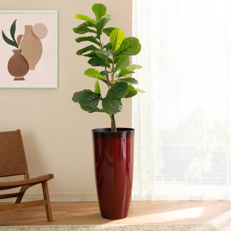 Glitzhome 30"H Set of 2 Oversized Gradient Cobalt Blue/Turquoise/Red Tall Plastic Planter