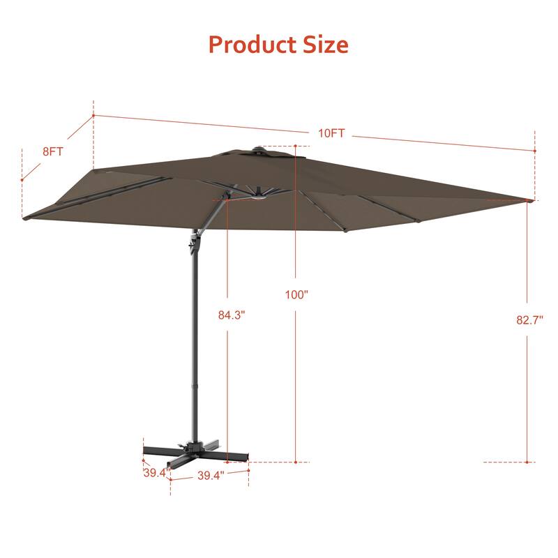 LIVOOSUN 10x8FT Rectangular Cantilever Patio Umbrella Aluminum Frame