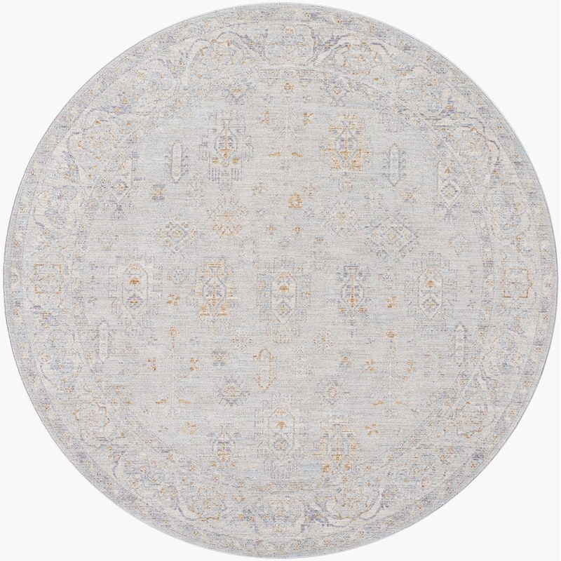 Livabliss Traditional Avant Garde Medallion Area Rug - 6'7" x 6'7" Round - Grey/Slate