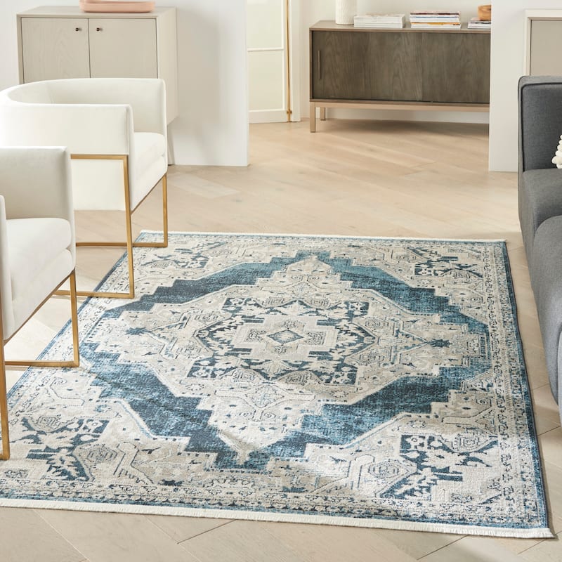 Nourison Geneva Traditional Bordered Area Rug. - 4' x 6' - Blue/Grey - Rectangle