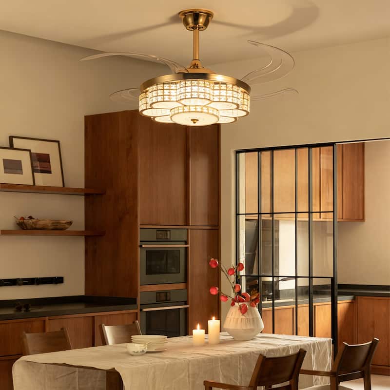 Sofucor 48" Ceiling Fan With Retractable Blades,Indoor with Light,Remote Control,Noiseless,for Patio Living Room,Bedroom - Gold