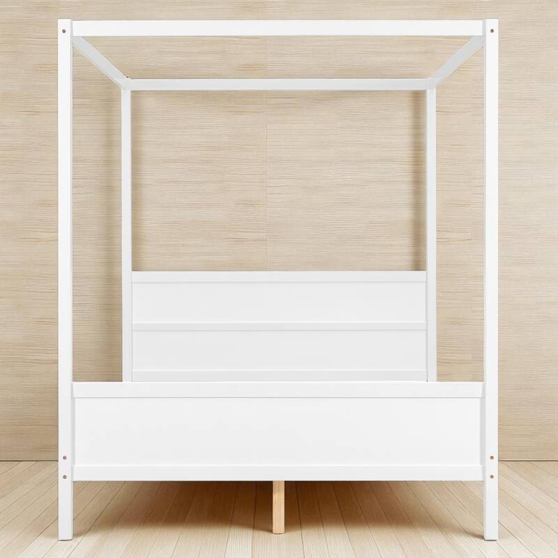 Queen Size Wooden Canopy Platform Bed with Headboard and Footboard, Slat Support, Underbed Storage