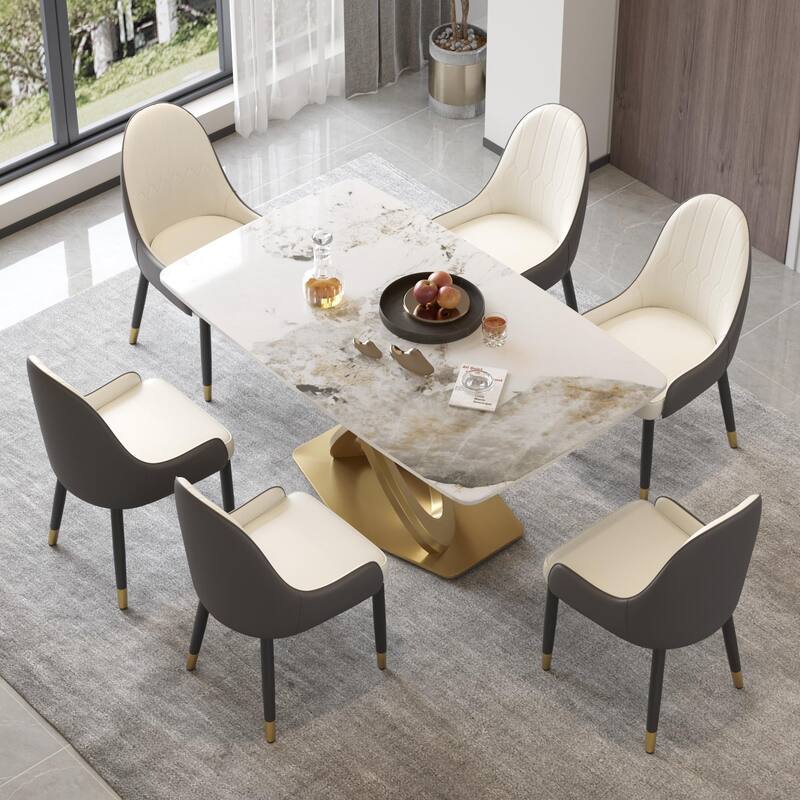 63'' Rectangle Dining Room Table with X-Shape Gold Pedestal Table for Kitchen/Living Room(Table Only)
