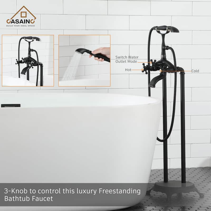 CASAINC 2-Function Free Standing Bathtub Faucet with 360 Degree Swivel Spout