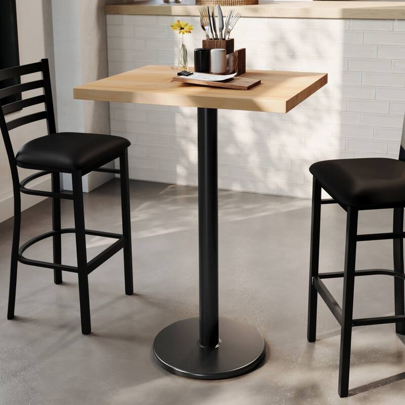 Rectangular Solid Wood Commercial Tabletop with 18" Round Bar Height Base - 24"W x 30"D x 42"H