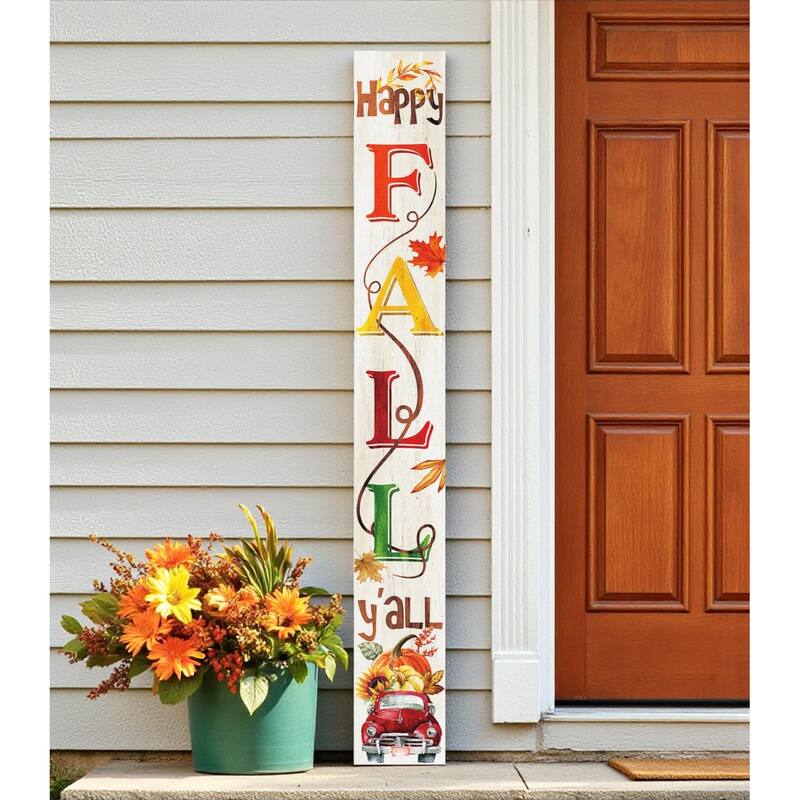 HomeRoots 72" Brown Orange And Yellow Solid Wood Happy Fall Porch Sign - Orange/Yellow/Brown - Wood