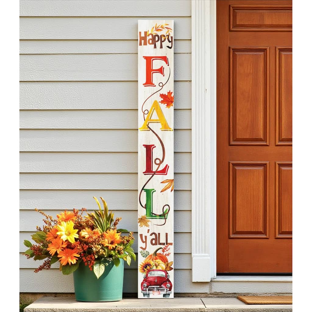 HomeRoots 72" Brown Orange And Yellow Solid Wood Happy Fall Porch Sign