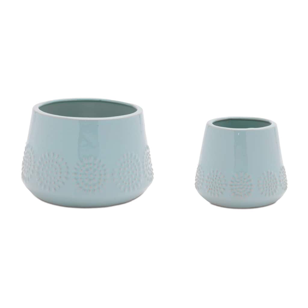 Round Tapered Starburst Ceramic Planter - 7.5" - Set of 2