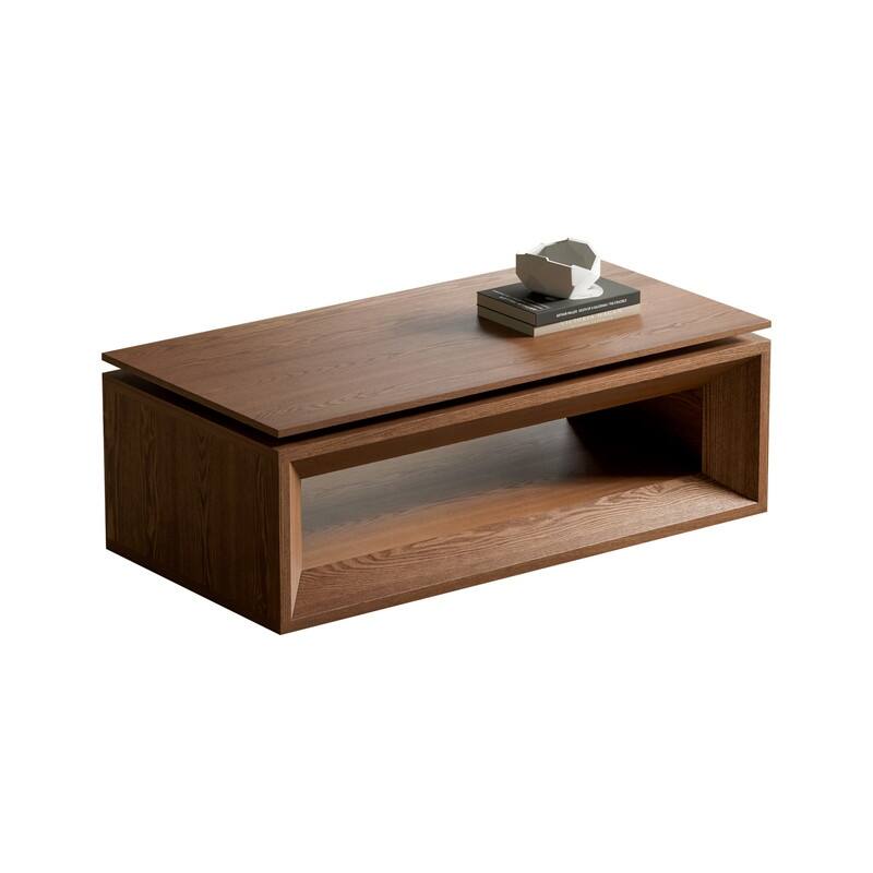 43.3" Lift-Top Coffee Table, Solid Wood Veneer Modern Accent Table with Storage and Adjustable Height