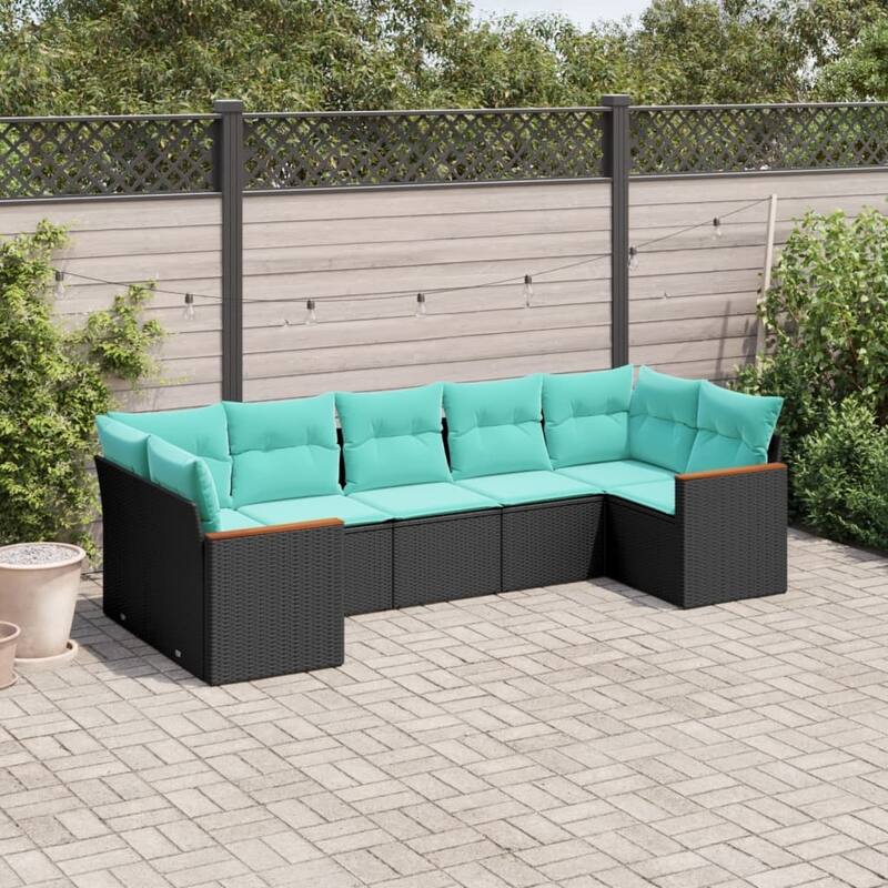 vidaXL 7 Piece Patio Sofa Set with Cushions Black Poly Rattan - 117.3x27.2x97.1