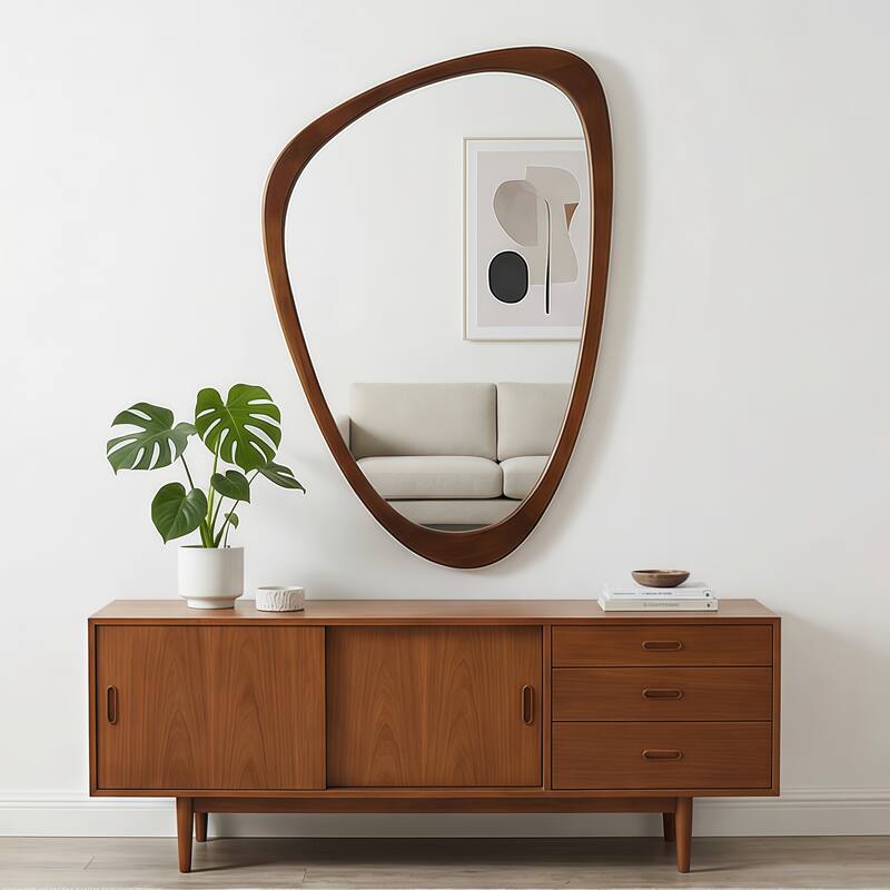 20"x30" Irregular Solid Wood Frame Decorative Mirror,For Bedroom, Bathroom, Living Room, Entryway