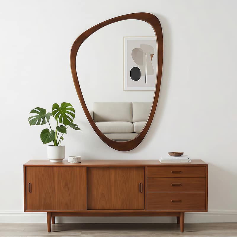 Irregular Solid Wood Frame Decorative Mirror
