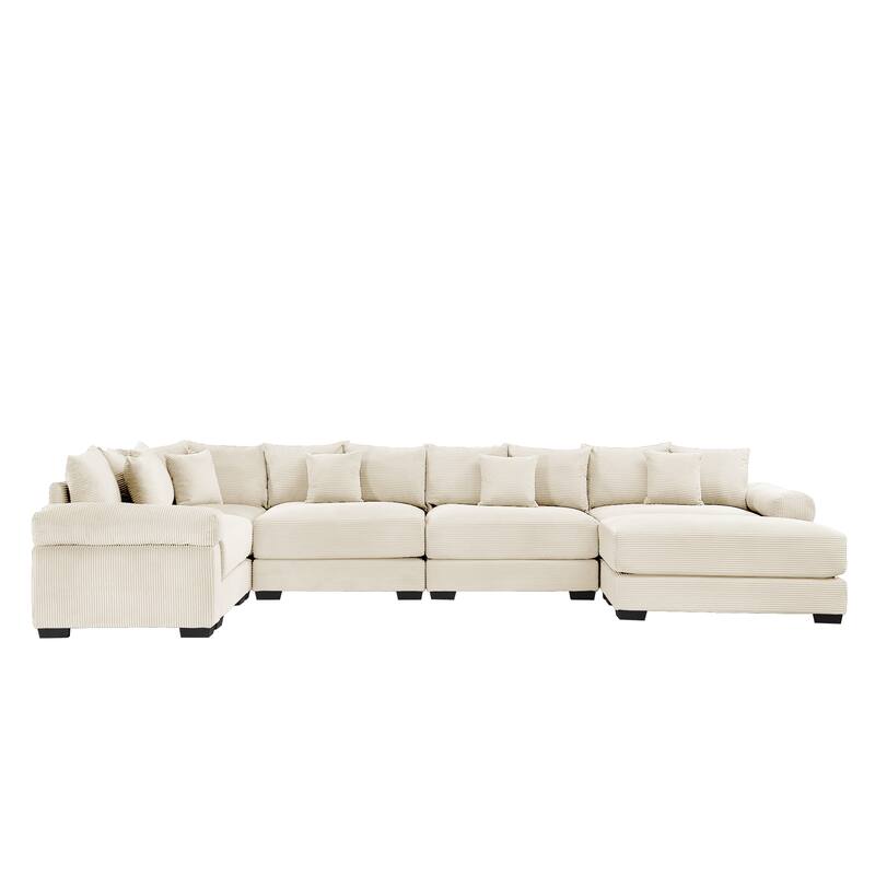 GDFStudio - Corduroy 5-Seater 154.6" Cloud Modular Sectional Couch with Ottoman
