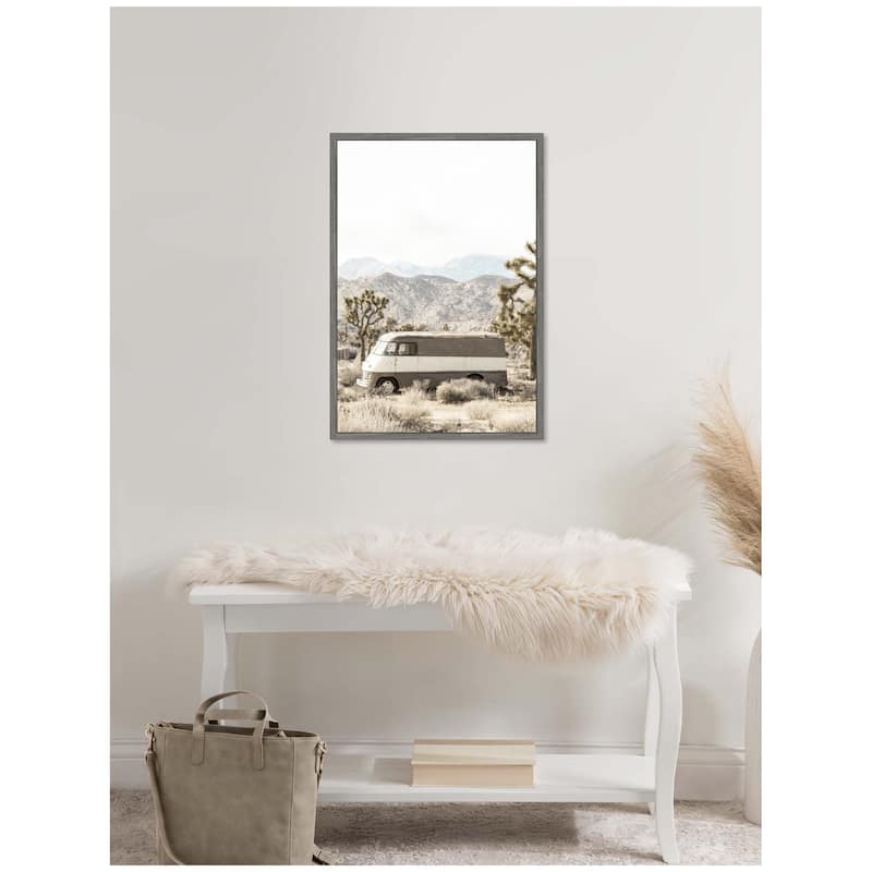 Kate and Laurel Sylvie Rustic Desert Vintage Van in Joshua Tree Framed Canvas by Saint and Sailor Studios