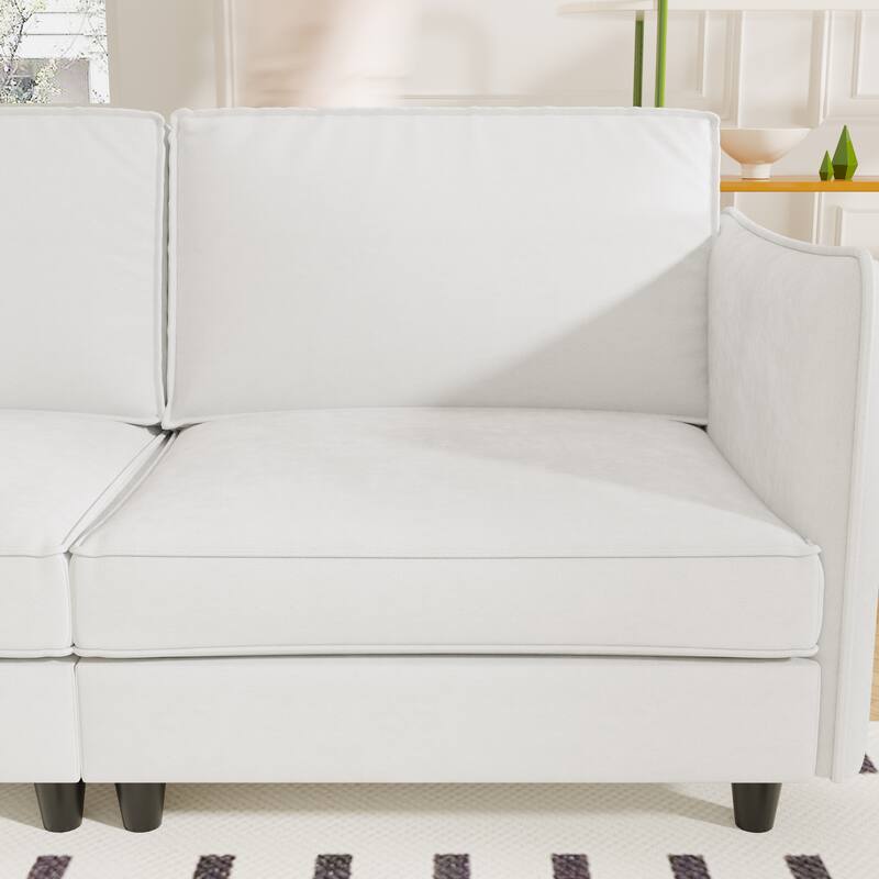 141.5'' 6 Seater U-Shaped Fabric Sofa with Ottoman, Arm Pockets, Beige, for Living