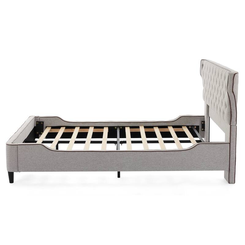 Christopher Knight Home - Aveline Modern Upholstered Platform Bed with Curved Back Headboard and Button Tufted Design