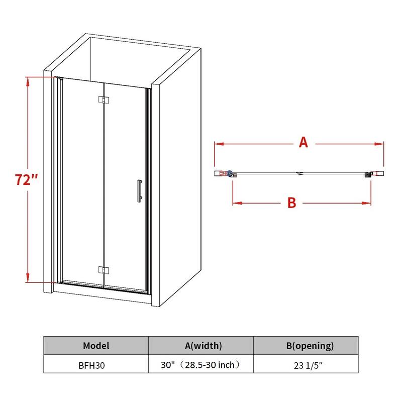 Elegant Bi-Fold Frameless Pivot Swing Shower Door Enclosure with Clear Glass Panel and Hardware Kit