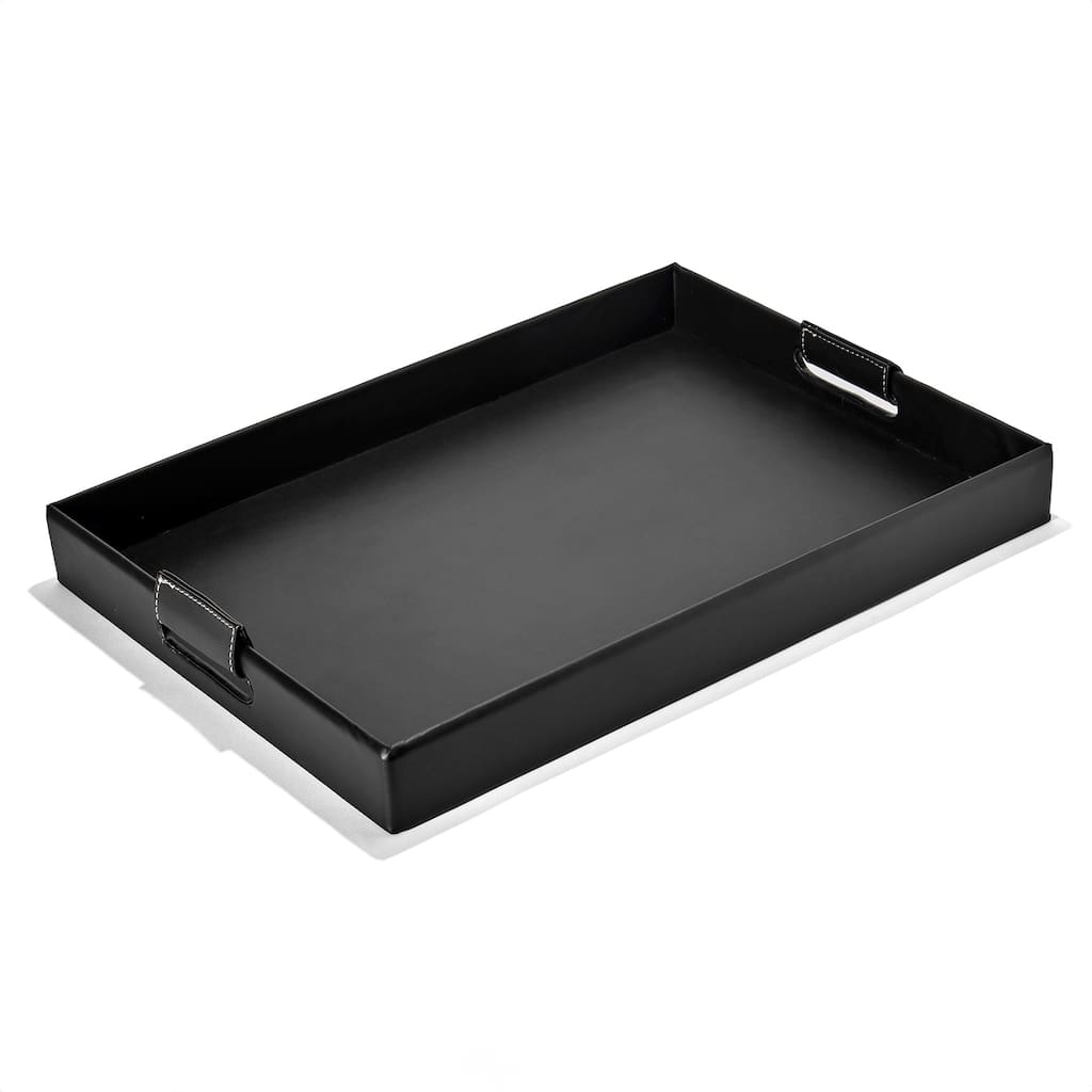 Faux Leather Rectangular Tray with Handles
