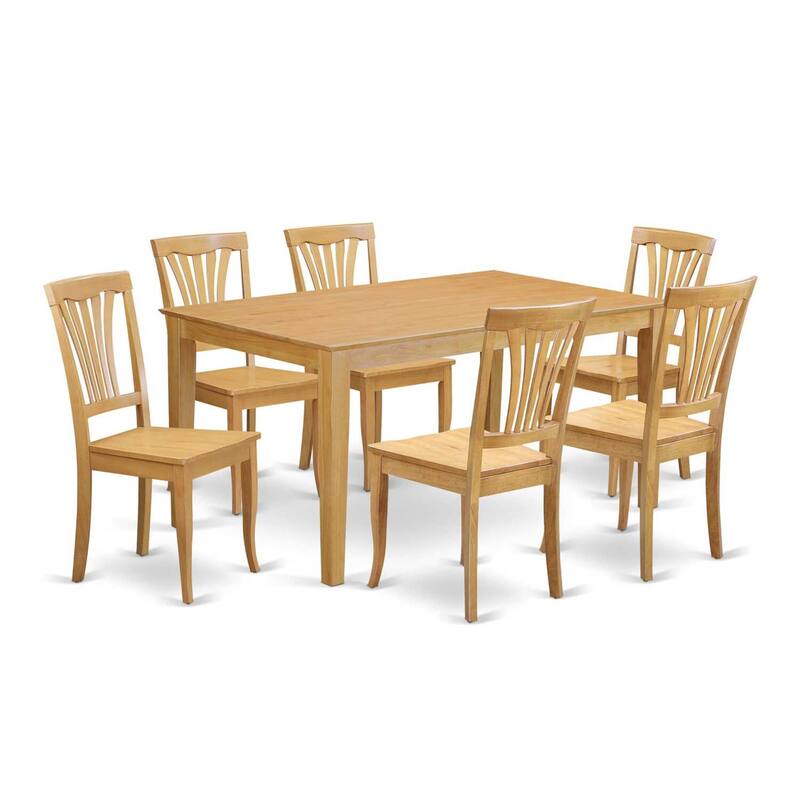 HomeStock 7-Piece Rectangle Natural Oak Finish Solid Wood Top Dining Table with 6 Chairs with Lattice Back