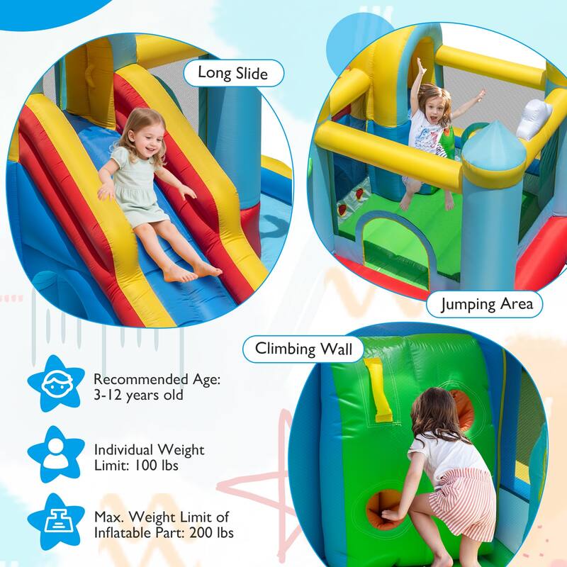Gymax Inflatable Water Park w/Ocean Balls Climbing Wall Ball Pit Toss - Multicolor