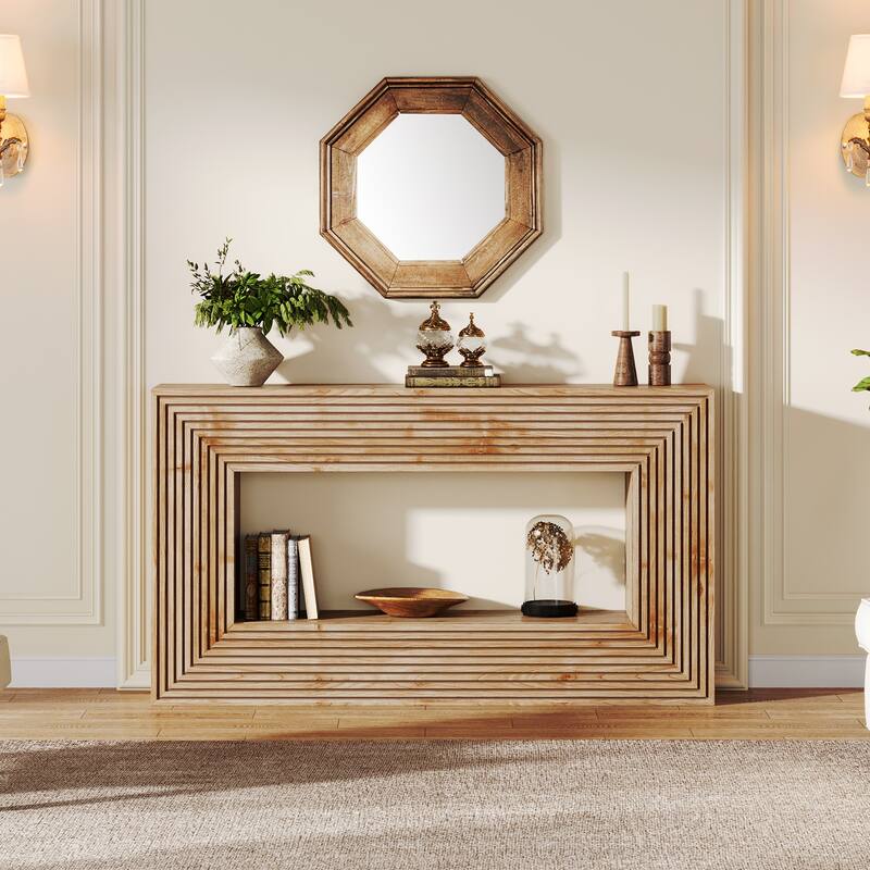 59-Inch Long Console Table for Living Room, Narrow Wood Entryway Table