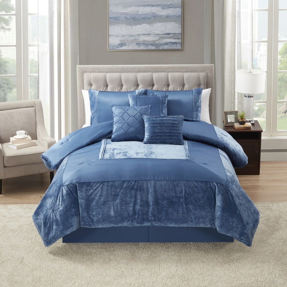 Sweet Home Collection 7 Piece Luna Crushed Velvet Elegant Bedding Set