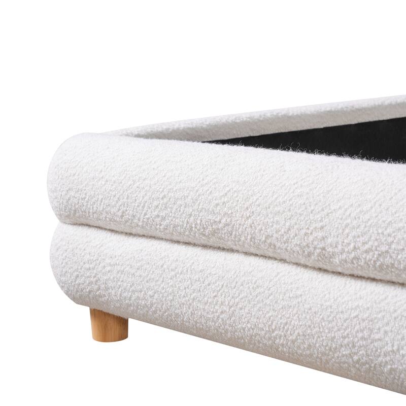 Christopher Knight Home - Camellia Modern Boucle Upholstered Bed Frame with Thick Curved Headboard and Wood Legs