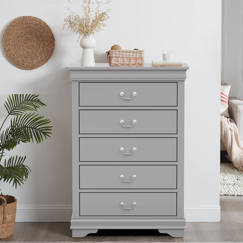 48" Tall Modern Gray Solid Wood 5-drawer Storage Chest