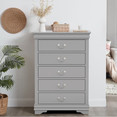 48" Tall Modern Gray Solid Wood 5-drawer Storage Chest