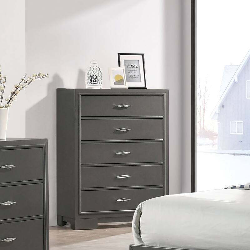 Furniture of America Lalt Modern 6-Piece Metallic Grey Wood Panel Bedroom Set with LED Light