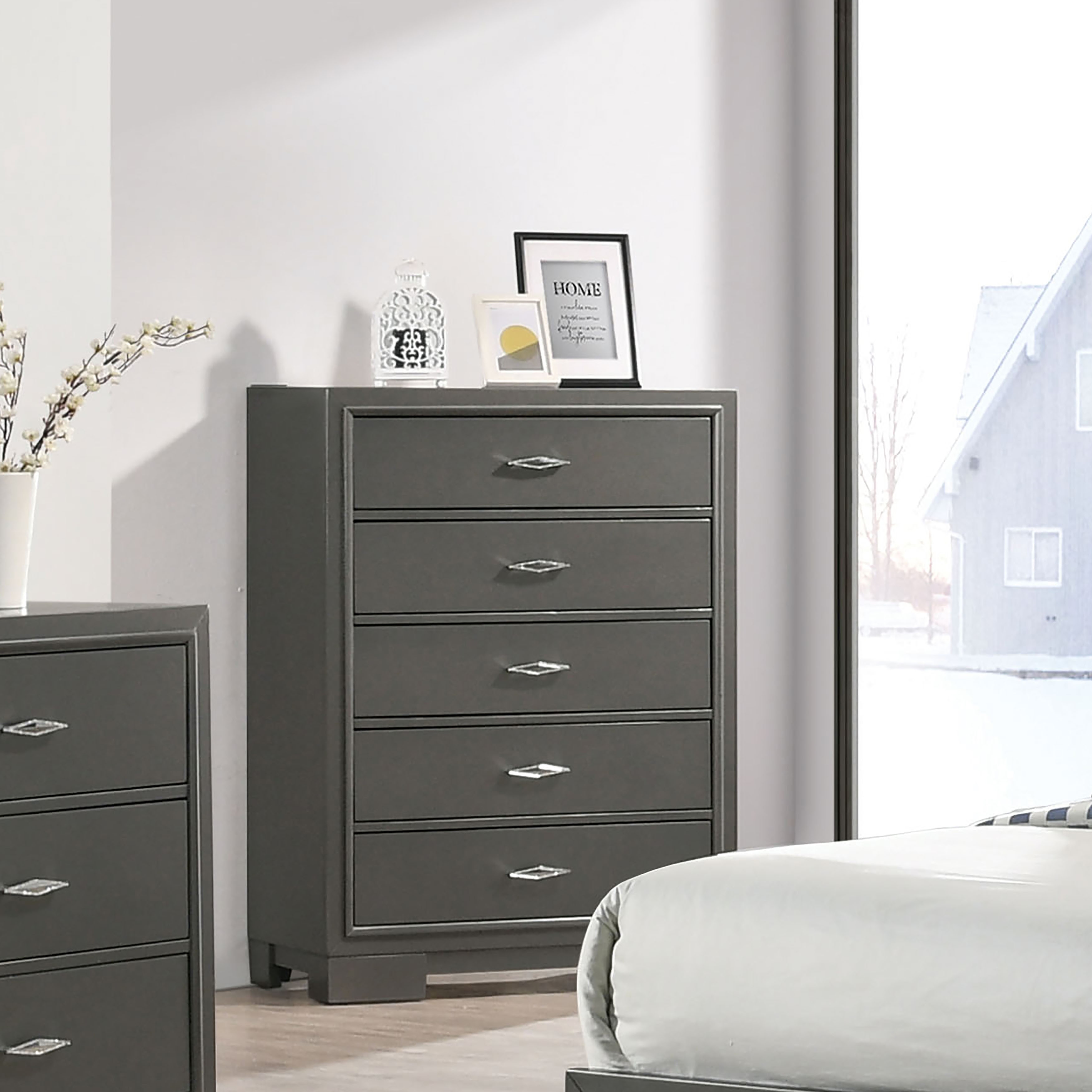 Furniture of America Lalt Contemporary Grey Wood 5-Drawer Vertical Dresser