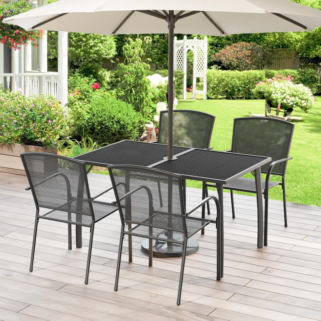 AECOJOY 5 Piece Patio Outdoor Dining Set with 1.73" Umbrella Hole